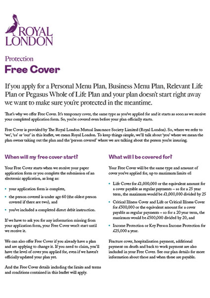 Front page of Royal London's "Free Cover leaflet" document