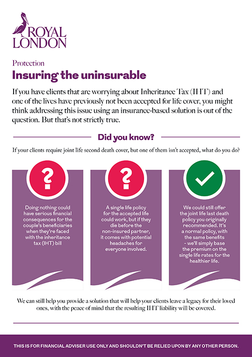 Front page of Royal London's "Insuring the uninsurable leaflet" document